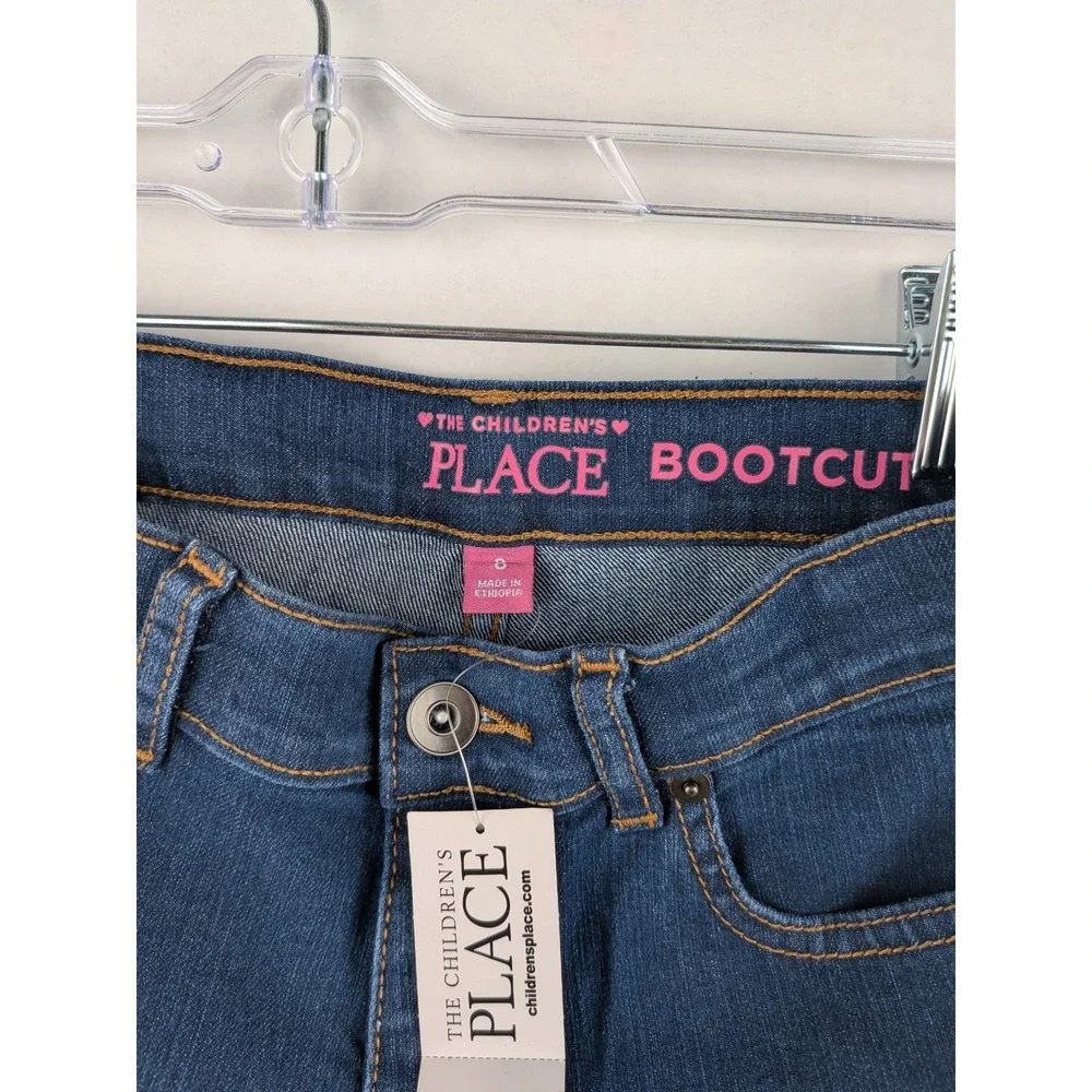 The Childrens Place Girls Bootcut Jeans Dark Indigo  Adjustable Waist Size 8